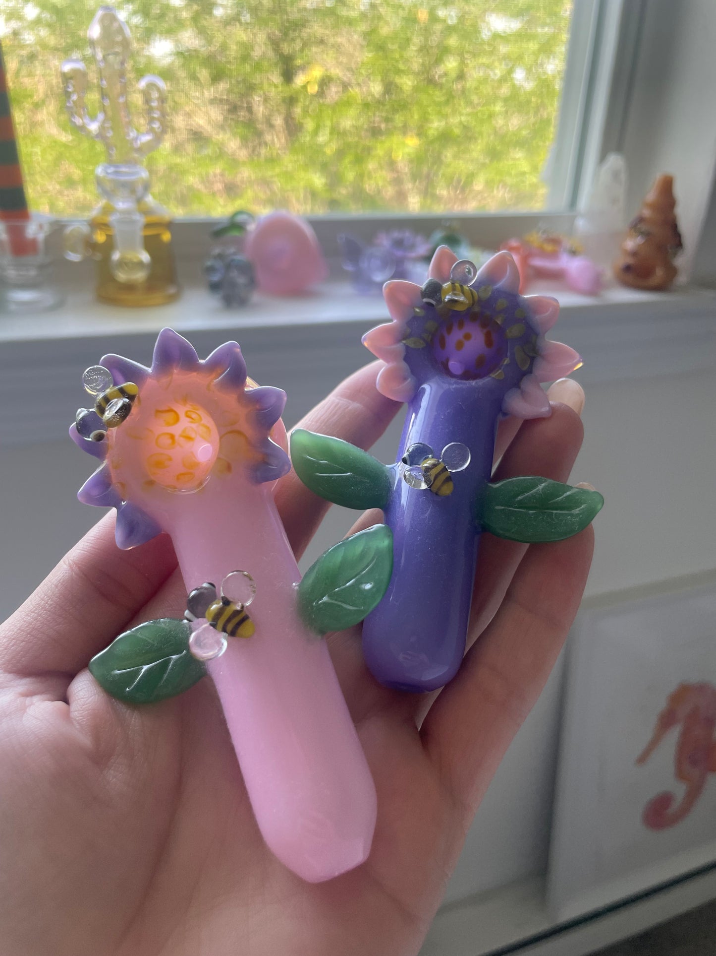 Pink / Purple Sunflower Pipe and Bees