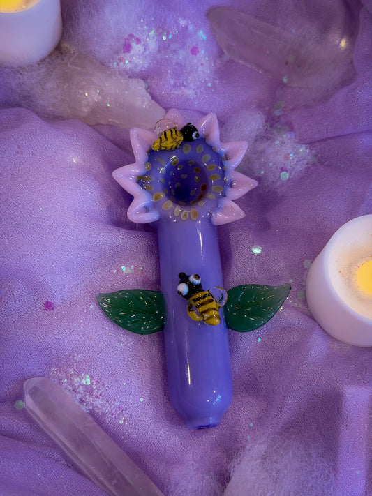 Pink / Purple Sunflower Pipe and Bees