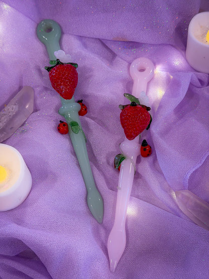 Strawberry Glass J Holder + Dab Tool