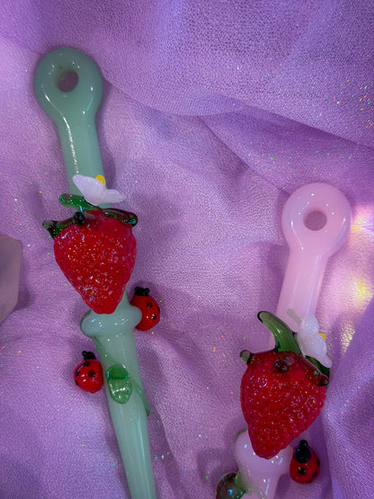 Strawberry Glass J Holder + Dab Tool