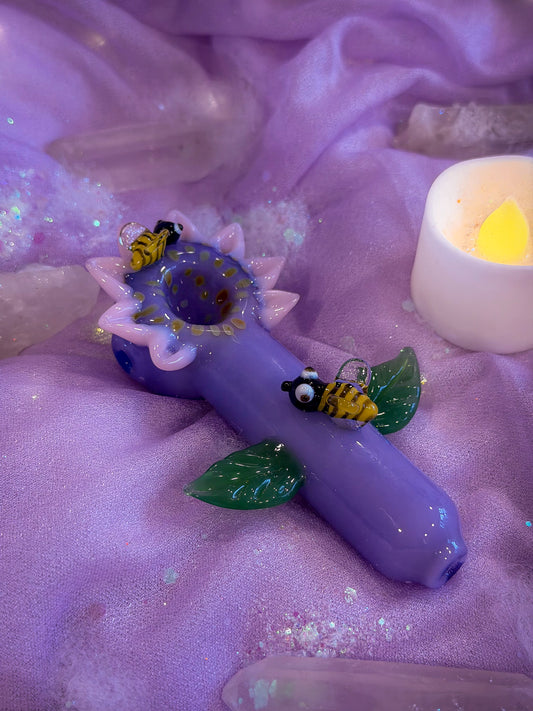 Pink / Purple Sunflower Pipe and Bees