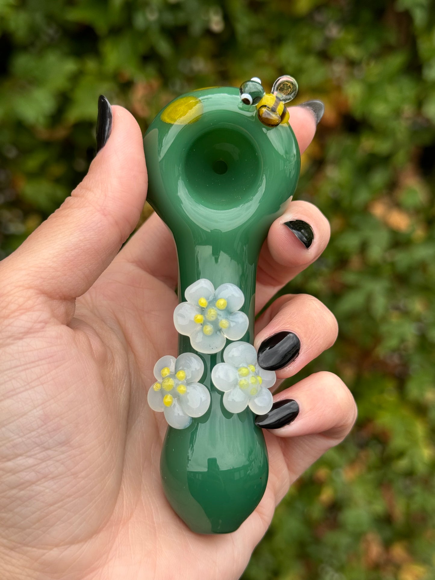 Green Pipe with Bee and White Flowers